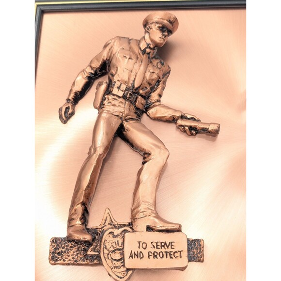 Policeman 3D Copper Art "to Serve and Protect" Quote Prayer Large 22"x16" Framed - Picture 4 of 13